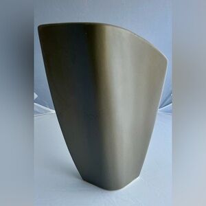 Vintage 80s Ash Grey Post Modern Subtle Wave Ceramic Vase 10.5” Matte Finish